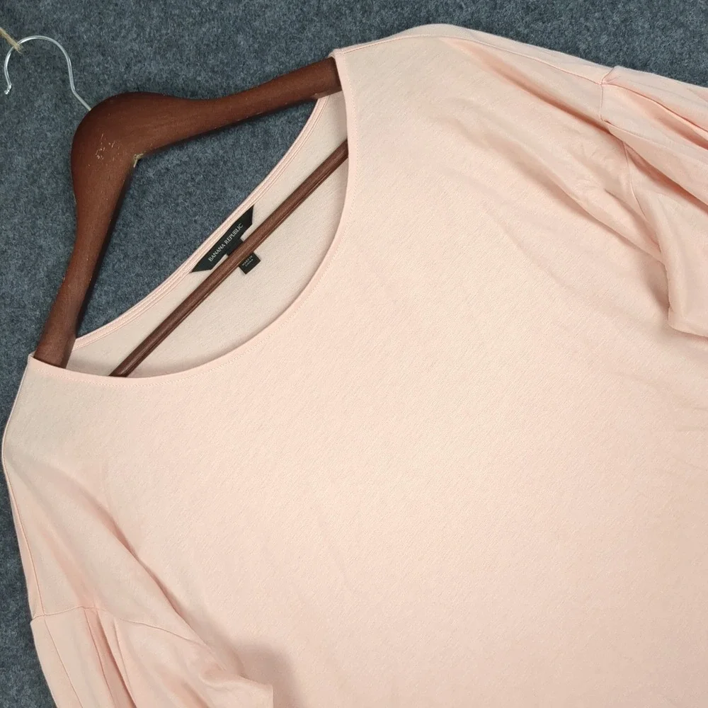 Banana Republic Womens‎ Large Peach Pink Puff Sleeve Scoop Neck Jersey Knit Top
